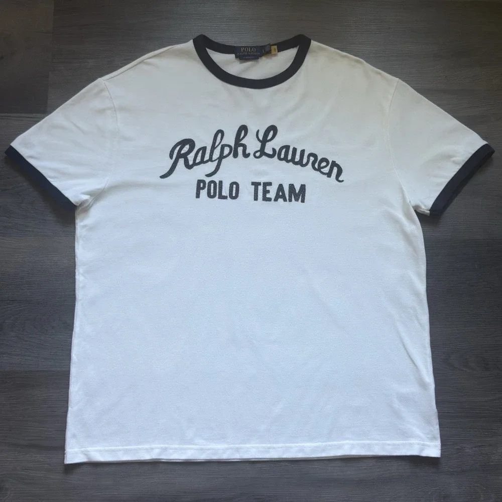 Polo Ralph Lauren Polo Team Ringer T-shirt Mens L White Classic Fit Jersey Mesh